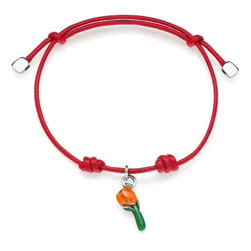 Bracciale in Cotone cerato con Charm Tulipano in Argento 925 e Smalto Arancione Default Title