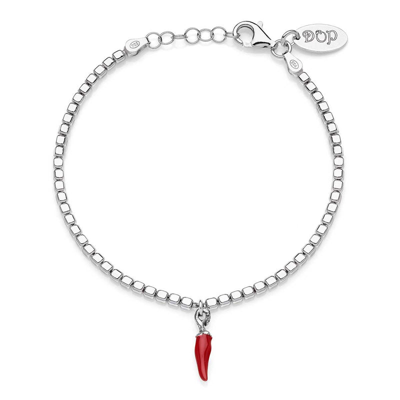 Bracciale Uomo Cubetti con Charm Peperoncino Mini Portafortuna in Argento 925 e Smalto Rosso Default Title