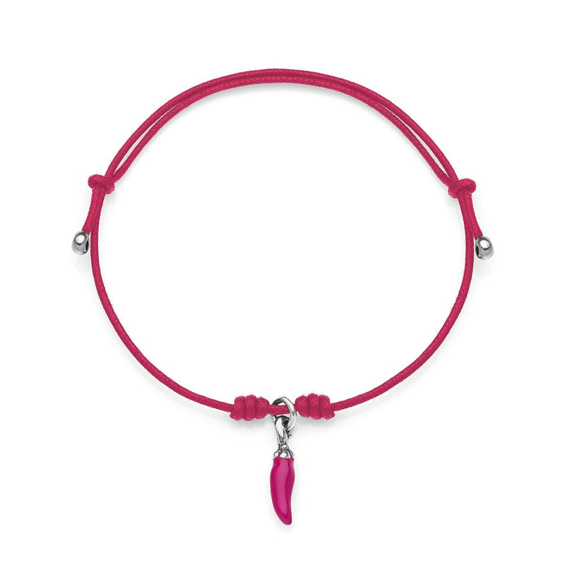 Bracciale Mini in Cotone cerato Fucsia con Charm Peperoncino Mini Portafortuna in Argento 925 e Smalto Fucsia Default Title