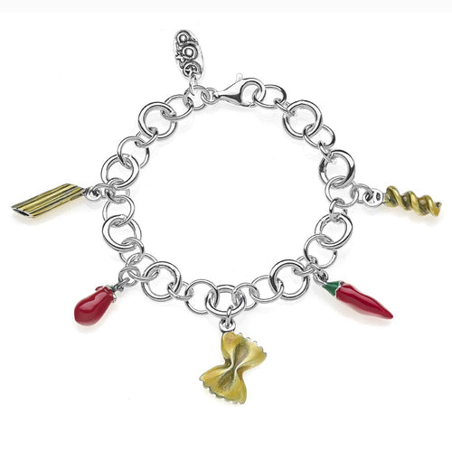 Bracciale Luxury con Charms Pasta in Argento 925 e Smalti Default Title