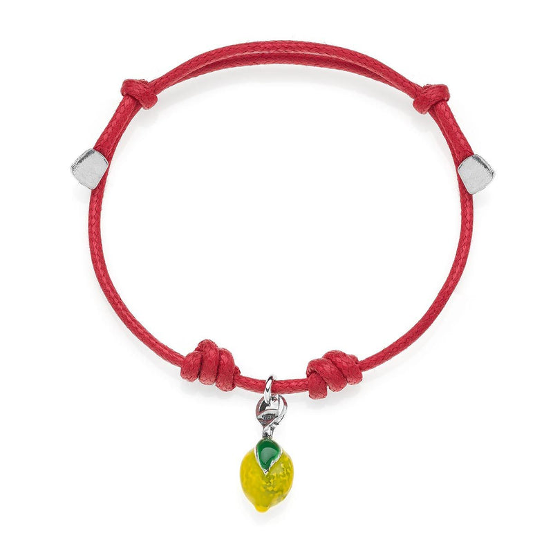 Bracciale in Cotone cerato con Charm Limone in Argento 925 e Smalti Default Title