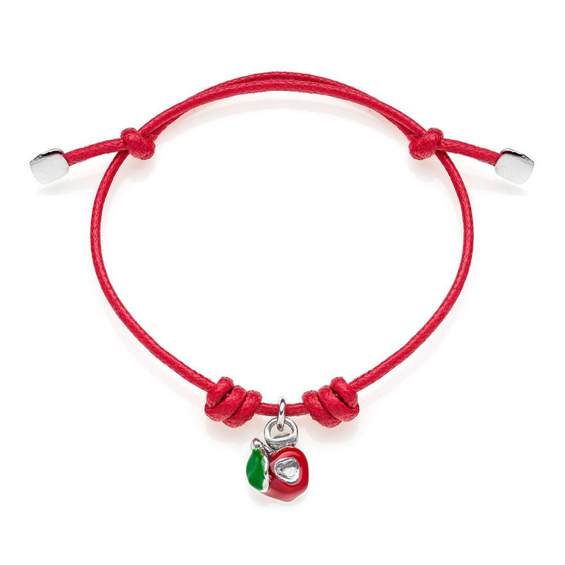 Bracciale in Cotone cerato con Charm Cuore Mela Sinistro in Argento 925 e Smalti Default Title