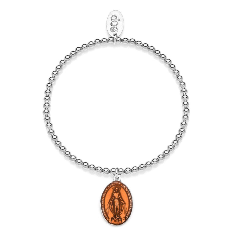 Bracciale Boule elastico con Charm Madonnina Miracolosa in Argento 925 e Smalto Arancione Default Title