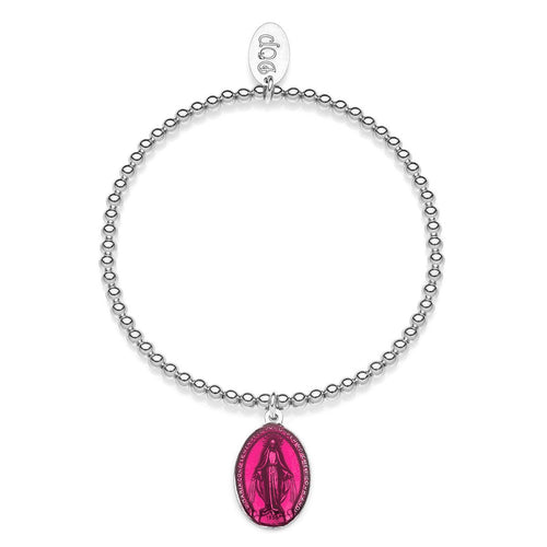 Bracciale Boule elastico con Charm Madonnina Miracolosa in Argento 925 e Smalto Rosa Default Title