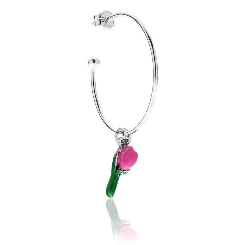 Mono Orecchino Cerchio Grande con Charm Tulipano in Argento 925 e Smalto Rosa Default Title